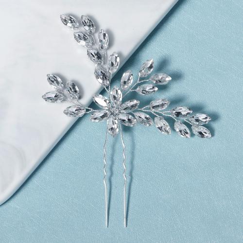 Hair Stick Brass & for woman & with rhinestone silver color Sold By PC