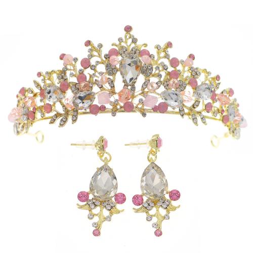 Mixed Hair Accessories Zinc Alloy Hair Band & earring 2 pieces & for woman & with rhinestone golden Sold By Set