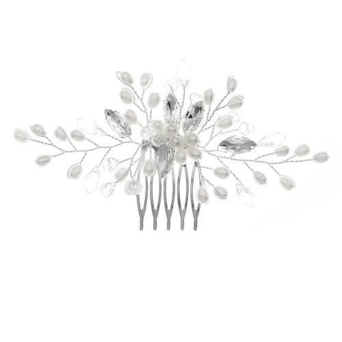 Dekorative Hårkamme, Zinc Alloy, med Plastic Pearl, håndlavet, mode smykker & for kvinde & med rhinestone, sølv, 70x125mm, Solgt af PC