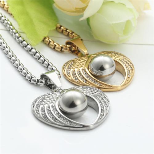 Stainless Steel Jewelry Necklace 304 Stainless Steel Heart polished Unisex & with rhinestone Length Approx 60 cm Sold By PC