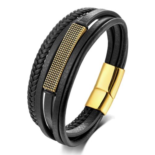 PU Leather Cord Bracelets with 304 Stainless Steel Vacuum Ion Plating fashion jewelry & for man Sold By PC