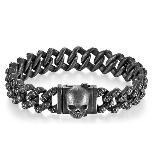 Stainless Steel smycken Armband, 304 rostfritt stål, Skull, punk stil & för människan, fler färger för val, Längd 22.5 cm, Säljs av PC