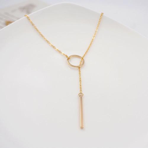 Titanium Steel Necklace with Brass with 6cm extender chain plated fashion jewelry golden Length 51 cm Sold By PC