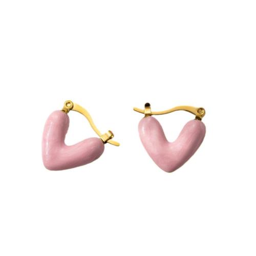 Titanium stål øreringe, med Akryl, forskellige stilarter for valg & for kvinde & emalje, lyserød, Solgt af par