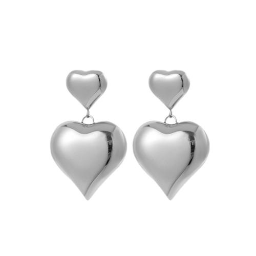 Titanium Steel  Earring Heart Vacuum Ion Plating & for woman silver color Sold By Pair