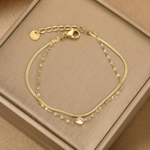 Stainless Steel Jewelry Bracelet 304 Stainless Steel with Gemstone with 5CM extender chain plated & micro pave cubic zirconia & for woman & enamel golden Length Approx 15 cm Sold By PC