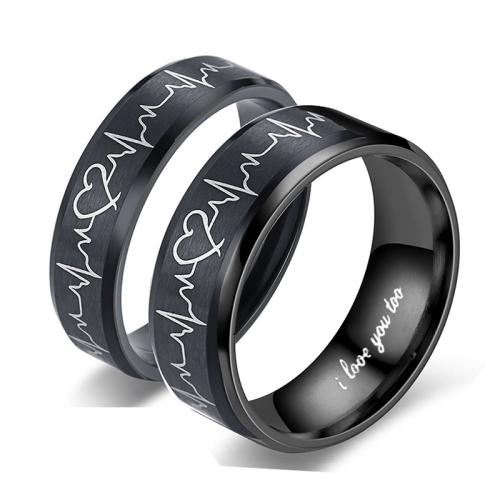 Titanium Steel Finger Ring Carved Unisex  black Sold By PC