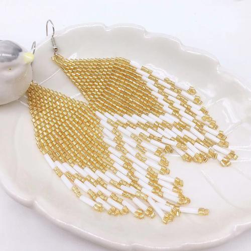 Zinc Alloy Drop Earrings with Seedbead for woman golden Sold By Pair
