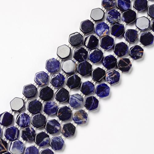 Perles en sodalite, hexagone, bijoux de mode & DIY, couleurs mélangées, 9mm, Vendu par Environ 38 cm brin