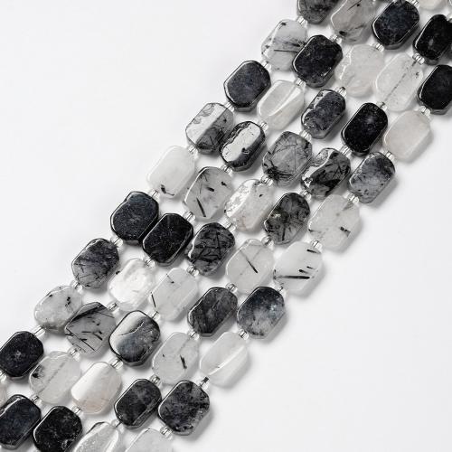 Naturlige kvarts smykker perler, Sort Rutilated Quartz, Rektangel, mode smykker & du kan DIY, blandede farver, 12mm, Solgt Per Ca. 38 cm Strand