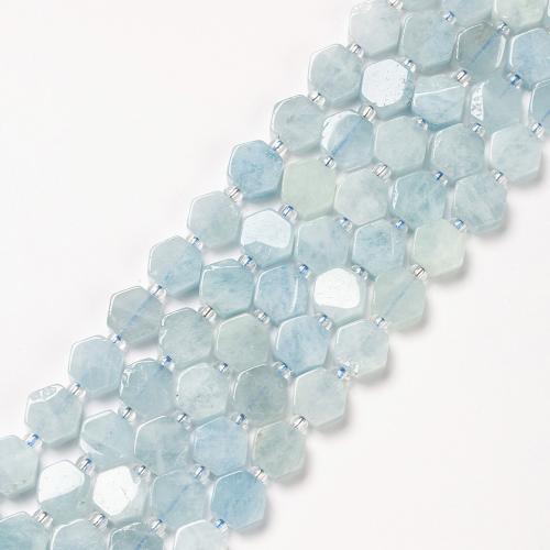 Grânulos de gemstone jóias, Aquamarine, Hexagono, joias de moda & DIY, azul mar, 9mm, vendido para Aprox 38 cm Strand