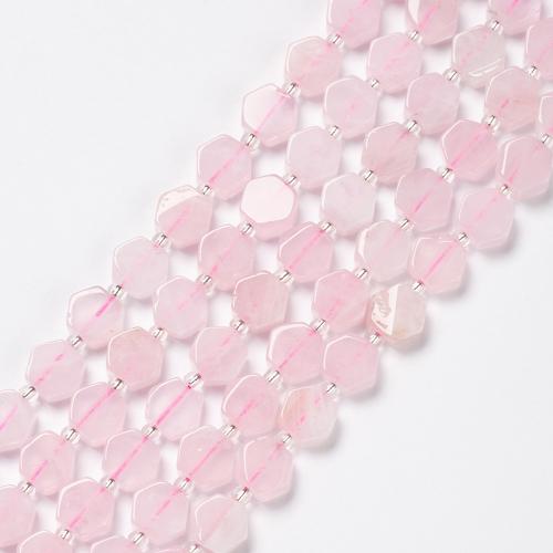 Naturlige rosenkvarts perler, Rose Quartz, Hexagon, mode smykker & du kan DIY, lyserød, 9mm, Solgt Per Ca. 38 cm Strand