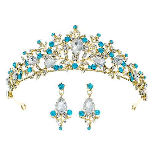 Mixed Hair Accessories Zinc Alloy crown & earring 2 pieces & for woman & with rhinestone Sold By Set