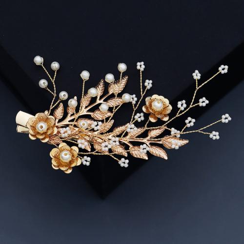 Alligator Hair Clip Brass with Plastic Pearl & Zinc Alloy fashion jewelry & for woman golden Sold By PC