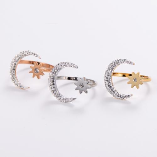 Rhinestone Stainless Steel Finger Ring 304 Stainless Steel  & for woman & with rhinestone Sold By PC