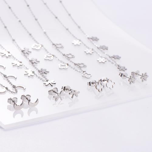 Fashion Stainless Steel Jewelry Sets Stud Earring & necklace 316L Stainless Steel with 5cm extender chain 2 pieces & for woman original color Length Approx 45 cm Sold By Bag
