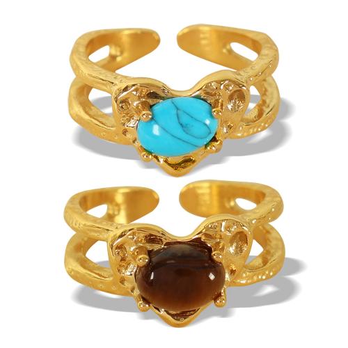 Rostfritt stål Fingerringar, 304 rostfritt stål, med turkos & Tiger Eye, mode smycken & för kvinna, fler färger för val, Storlek:7, Säljs av PC