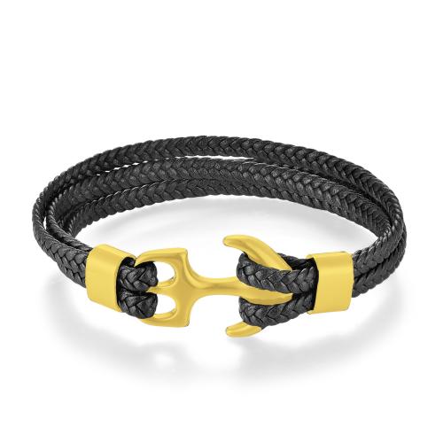 PU Leather Cord Bracelets with 304 Stainless Steel Anchor Vacuum Ion Plating fashion jewelry & for man Sold By PC