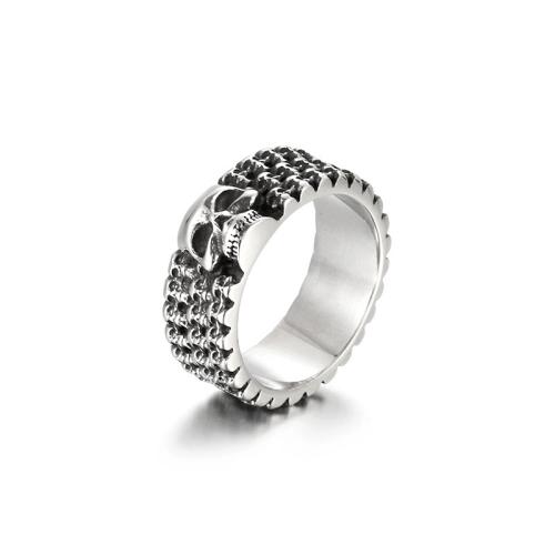 Ring Finger ze stali nierdzewnej, Stal nierdzewna 304, Czaszka, biżuteria moda & różnej wielkości do wyboru & dla człowieka & przyczerniony, oryginalny kolor, 8mm, sprzedane przez PC