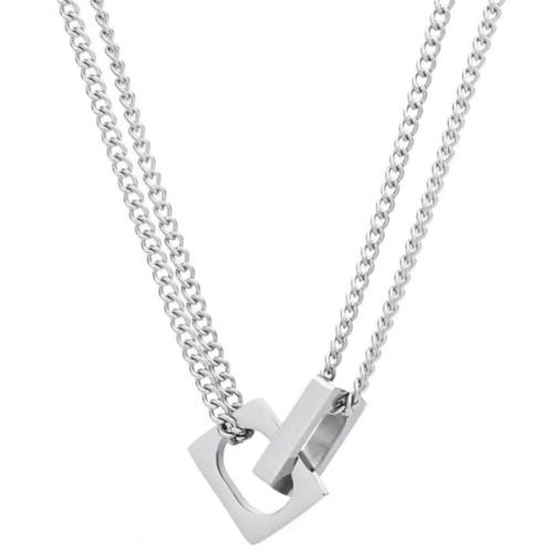 Nehrđajućeg čelika, nakit ogrlice, 304 nehrđajućeg čelika, s 5cm Produžetak lanac, Dvostruki sloj & modni nakit & bez spolne razlike, izvorna boja, Dužina 48 cm, Prodano By PC