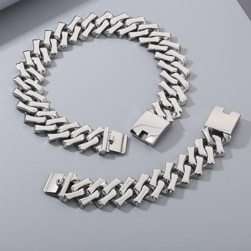 Fashion Stainless Steel Jewelry Sets bracelet & necklace 304 Stainless Steel Vacuum Ion Plating fashion jewelry & Unisex 32mm Sold By PC