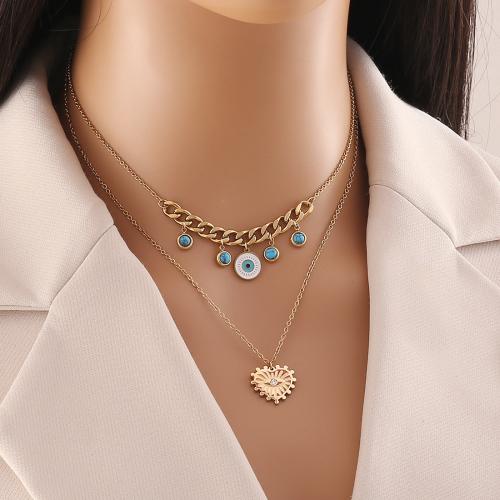 Stainless Steel Jewelry Necklace 304 Stainless Steel with turquoise plated fashion jewelry & micro pave cubic zirconia golden Sold By PC