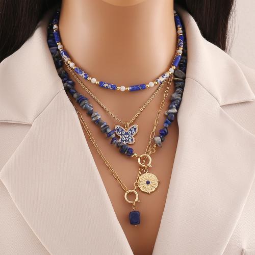 Stainless Steel Jewelry Necklace 304 Stainless Steel with Natural Stone & Brass plated fashion jewelry golden Sold By PC