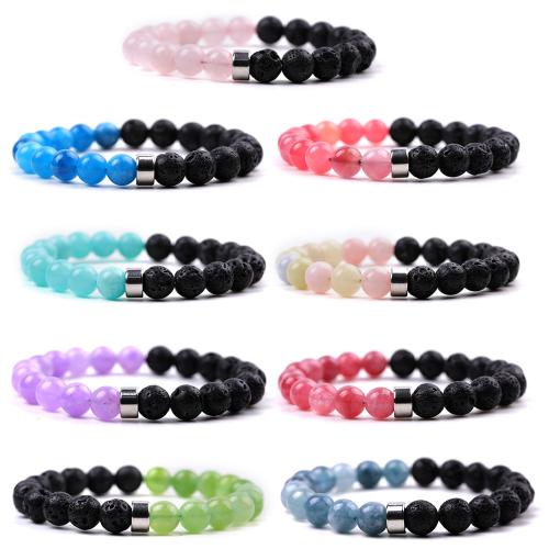Gemstone Bracelets Lava with Natural Stone & Rainbow Agate & 304 Stainless Steel fashion jewelry & Unisex Bracelet length 18.5-19cm Sold By PC