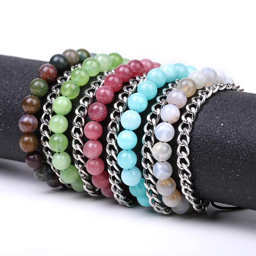 Gemstone Bracelets Natural Stone with Nylon Cord & 304 Stainless Steel fashion jewelry & Unisex Bracelet length 17-26cm Sold By PC