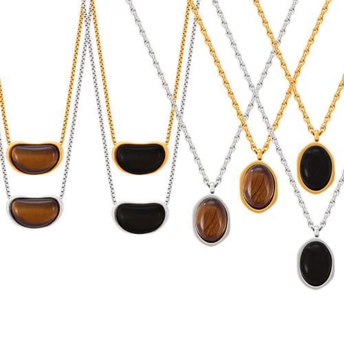 التيتانيوم الصلب قلادة, مع عين النمر, مطلي, مجوهرات الموضة & أنماط مختلفة للاختيار & للمرأة, المزيد من الألوان للاختيار, تباع بواسطة PC