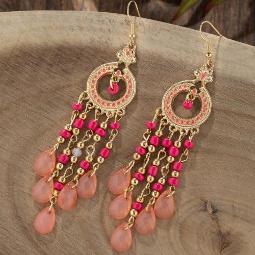 Zinc Alloy Drop Earrings with Seedbead & Acrylic plated fashion jewelry & for woman & hollow Sold By Pair