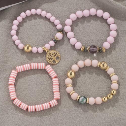 Cink Alloy narukvice, s Staklene perle & Akril, pozlaćen, 4 komada & modni nakit & za žene, više boja za izbor, Prodano By Set
