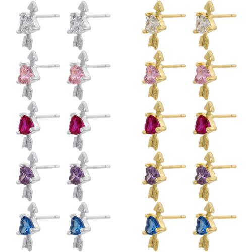 Messing oorbellen met micro-paved kubieke zirconia's, plated, micro pave zirconia & voor vrouw, meer kleuren voor de keuze, Verkocht door pair