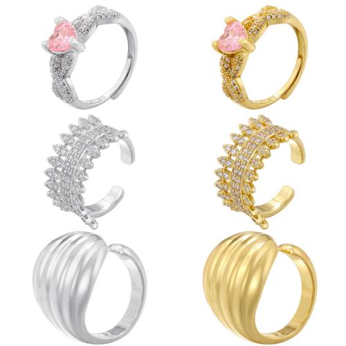 Kubieke Circonia Micro Pave Brass Ring, Messing, plated, verschillende stijlen voor de keuze & micro pave zirconia & voor vrouw, meer kleuren voor de keuze, Verkocht door PC