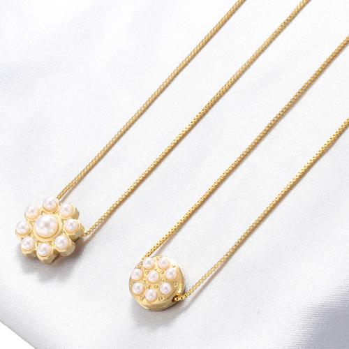 Messing halskettingen, met Plastic Pearl, plated, verschillende stijlen voor de keuze & voor vrouw, gouden, Verkocht door PC
