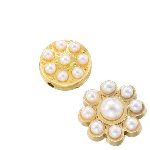 Messing Zwischenperlen, mit Kunststoff Perlen, plattiert, verschiedene Stile für Wahl & für Frau, goldfarben, verkauft von PC