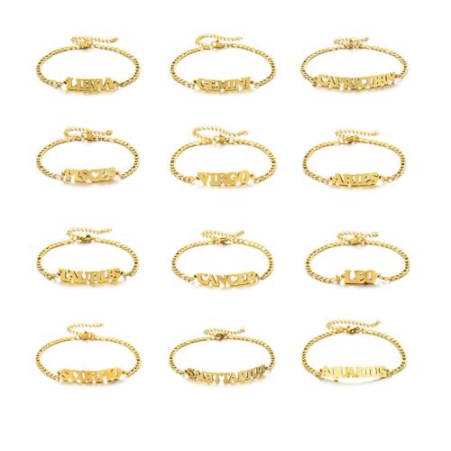Nerezová ocel šperky náramek, 304 Stainless Steel, s 5cm extender řetězce, souhvězdí šperky & různé styly pro výběr & pro ženy, zlatý, Délka 21 cm, Prodáno By PC