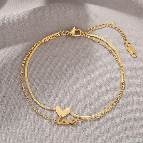 Fashion Jewelry Anklet Titanium Steel for woman golden Length 21 cm Sold By PC