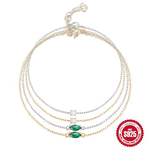 925 Sterling Silver Bracelet, with Opal, different styles for choice & micro pave cubic zirconia & for woman, Length:Approx 7.5 Inch, Sold By PC