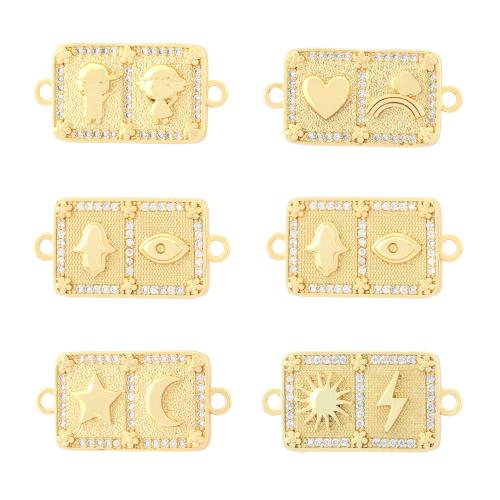 Cubic Zirconia Micro Pave Brass Connector Rectangle gold color plated fashion jewelry & DIY & micro pave cubic zirconia & 1/1 loop nickel lead & cadmium free Sold By PC