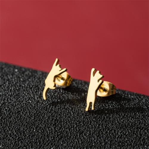 Roestvrij staal Stud Earrings, 304 roestvrij staal, Kat, mode sieraden & voor vrouw, meer kleuren voor de keuze, 4x12mm, Verkocht door pair