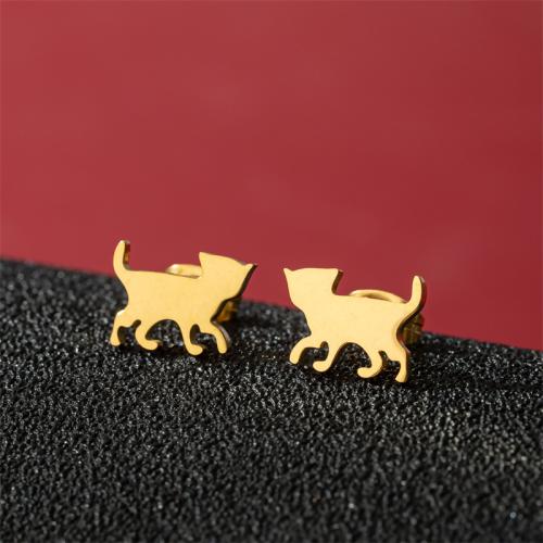 Stainless Steel Stud Earrings 304 Stainless Steel Cat Vacuum Ion Plating fashion jewelry & for woman Sold By Pair