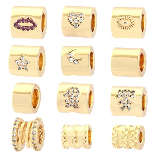 Cubic Zirconia Micro Pave Brass Beads Column gold color plated fashion jewelry & DIY & micro pave cubic zirconia nickel lead & cadmium free Sold By PC