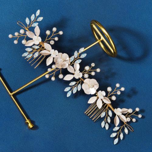 Decorative Hair Combs Zinc Alloy with Plastic Pearl fashion jewelry & for woman golden Sold By PC