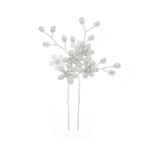 Hår Stick, Zink Alloy, med Plast Pearl, mode smycken & för kvinna & med strass, silver, 63x100mm, Säljs av PC