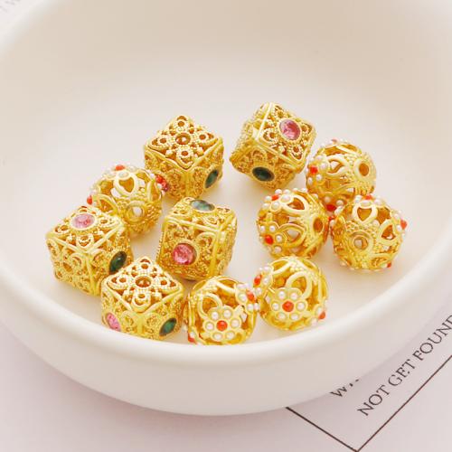 Zinc Alloy Jewelry Beads with Cubic Zirconia & Shell gold color plated DIY nickel lead & cadmium free 11mm Sold By PC