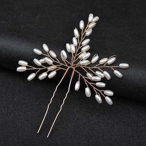 Hair Stick Brass with Plastic Pearl gold color plated for bridal white nickel lead & cadmium free Sold By PC