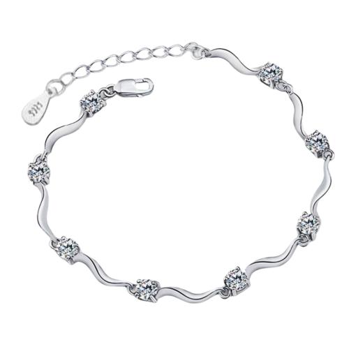 Brass Bracelet & Bangle with 3CM extender chain silver color plated for woman & with rhinestone nickel lead & cadmium free Length 17 cm Sold By PC