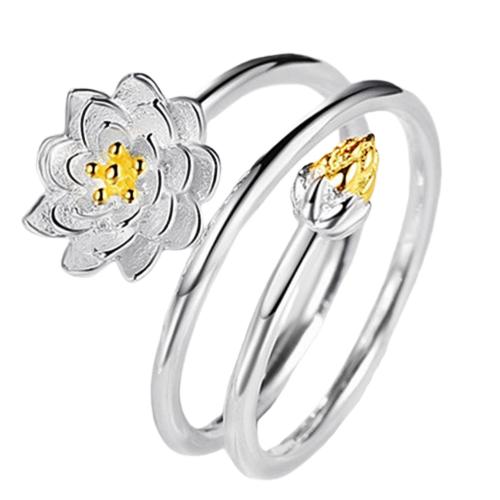 Brass Finger Ring Flower silver color plated Adjustable & for woman & enamel nickel lead & cadmium free inner ~20mm Sold By PC