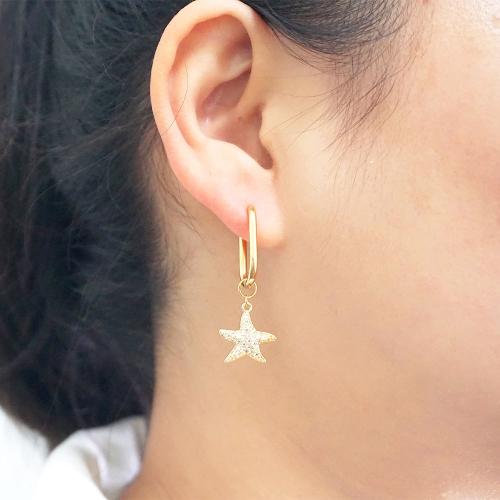 Titanium Steel  Earring with Brass Starfish plated fashion jewelry & with rhinestone golden 40mm Sold By Pair